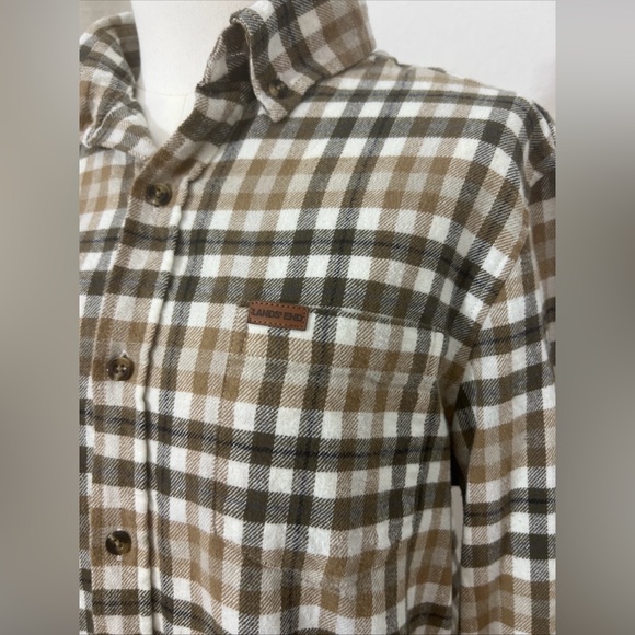 Men’s Eclectic Grandpa Lands End Flannel Size Medium Brown/white/green Plaid - Picture 2 of 5